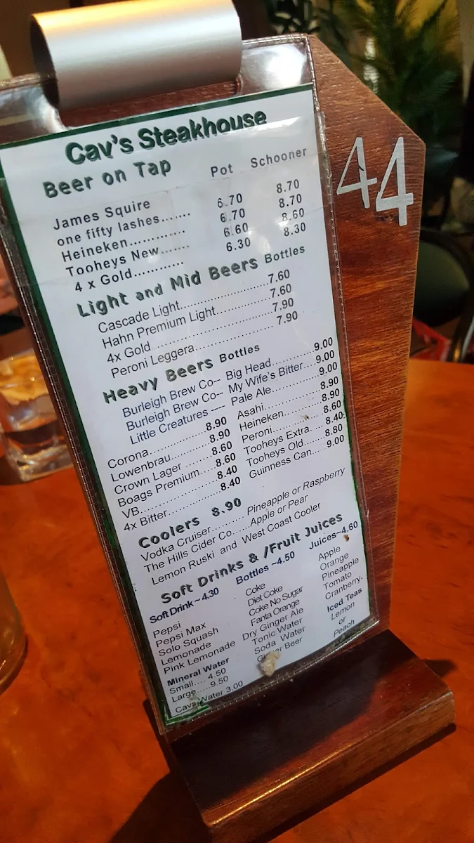 Menu, Cavills Steakhouse & Rooftop Bar