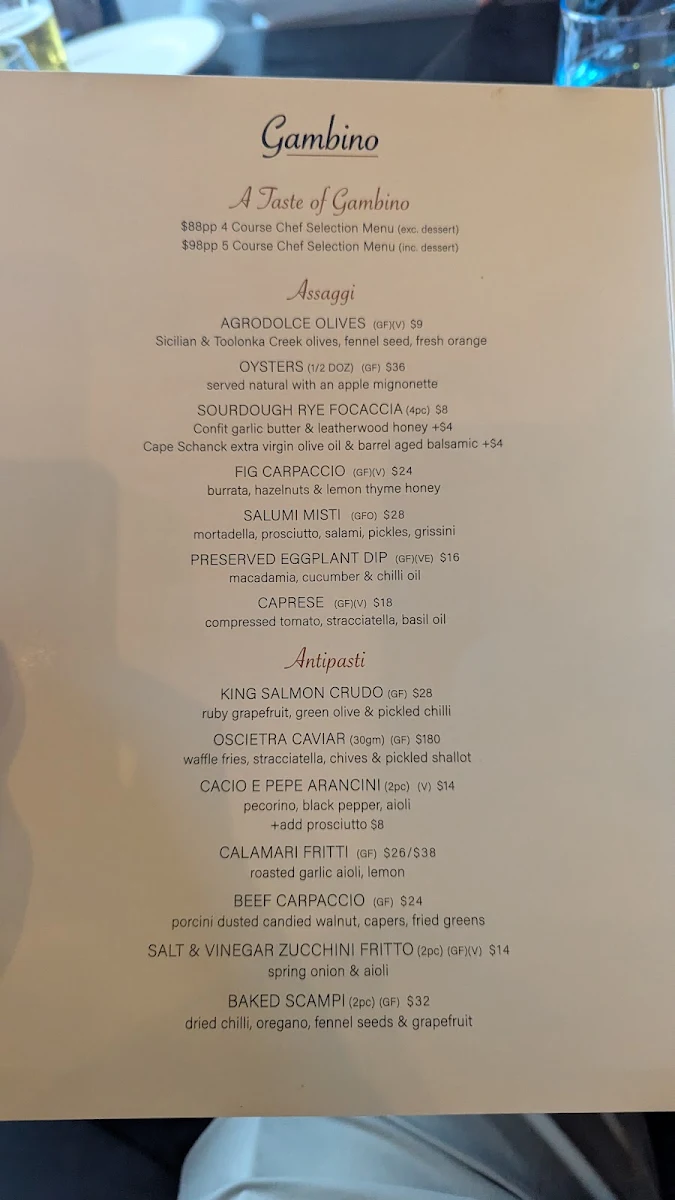 Menu, Gambino Restaurant & Rooftop