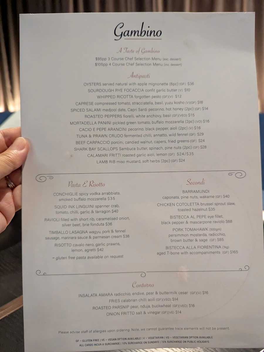 Menu, Gambino Restaurant & Rooftop
