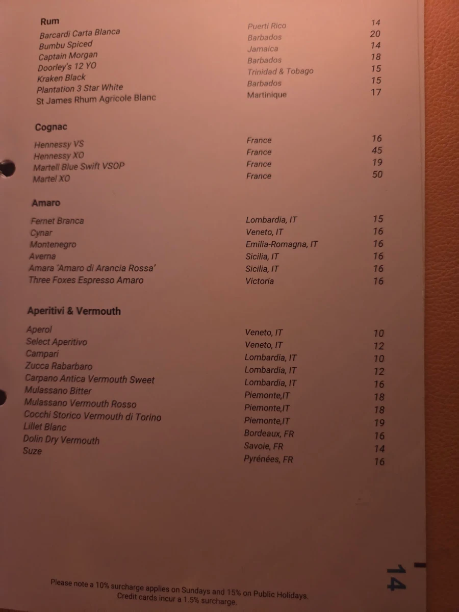 Menu, Gambino Restaurant & Rooftop