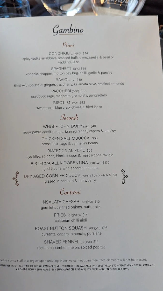 Menu, Gambino Restaurant & Rooftop