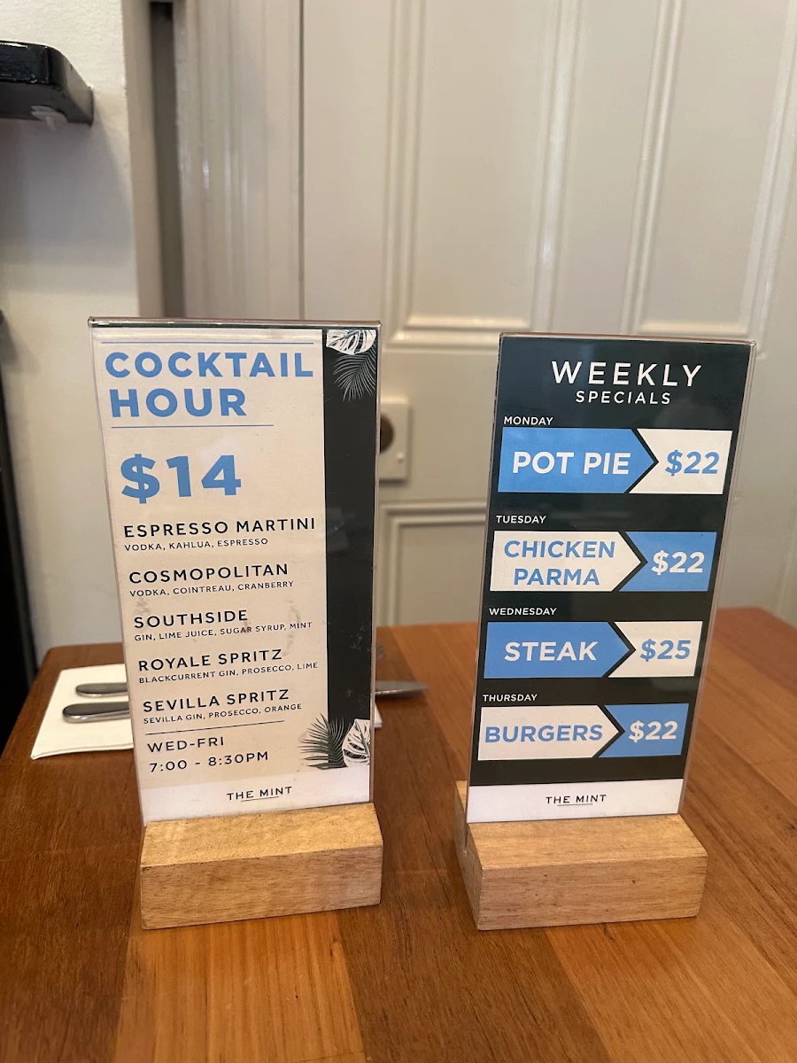 Menu, The Mint