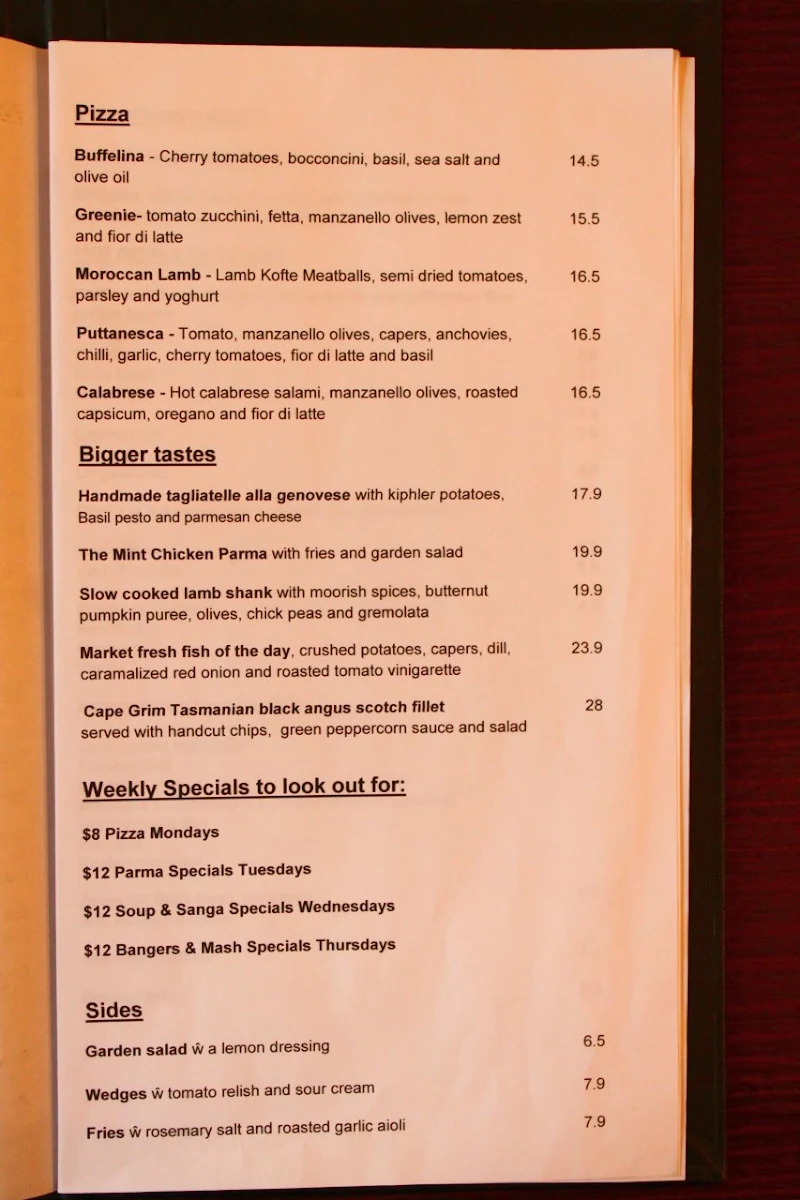Menu, The Mint