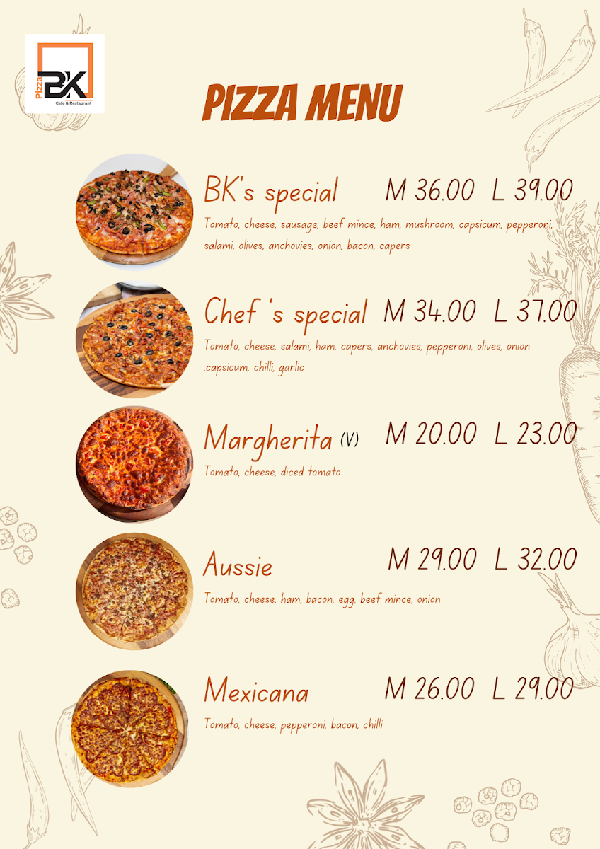 Menu, BK pizza