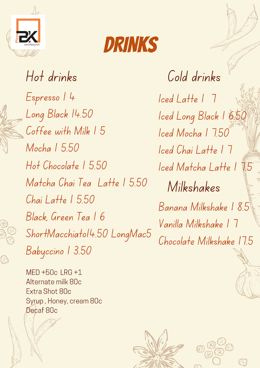 Menu, BK pizza