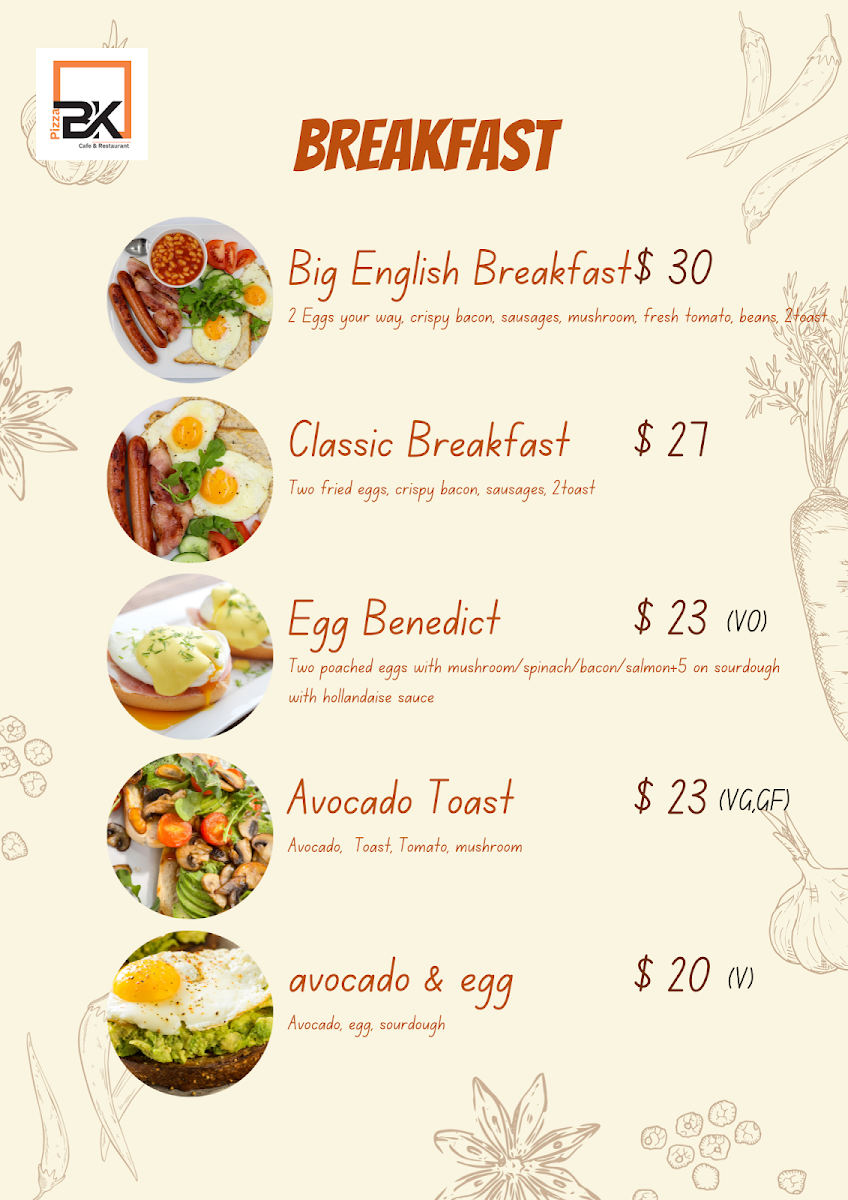 Menu, BK pizza