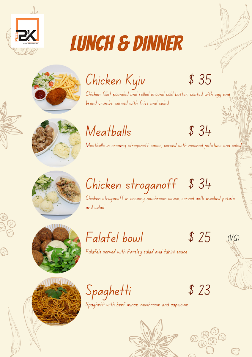 Menu, BK pizza