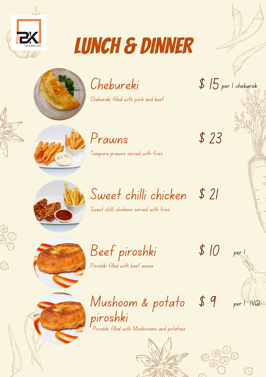 Menu, BK pizza