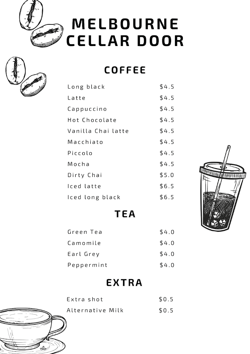 Menu, Melbourne Cellar Door