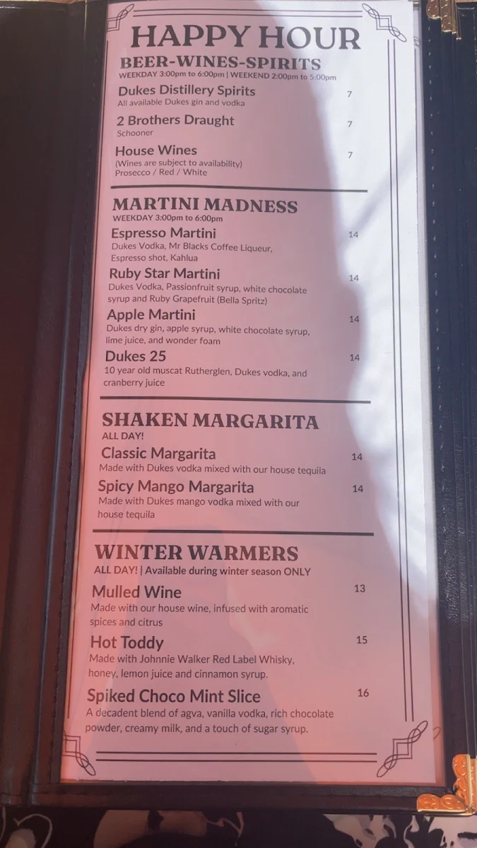 Menu, Melbourne Cellar Door