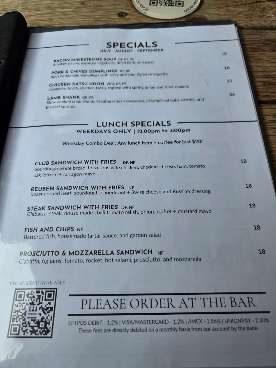 Menu, Melbourne Cellar Door