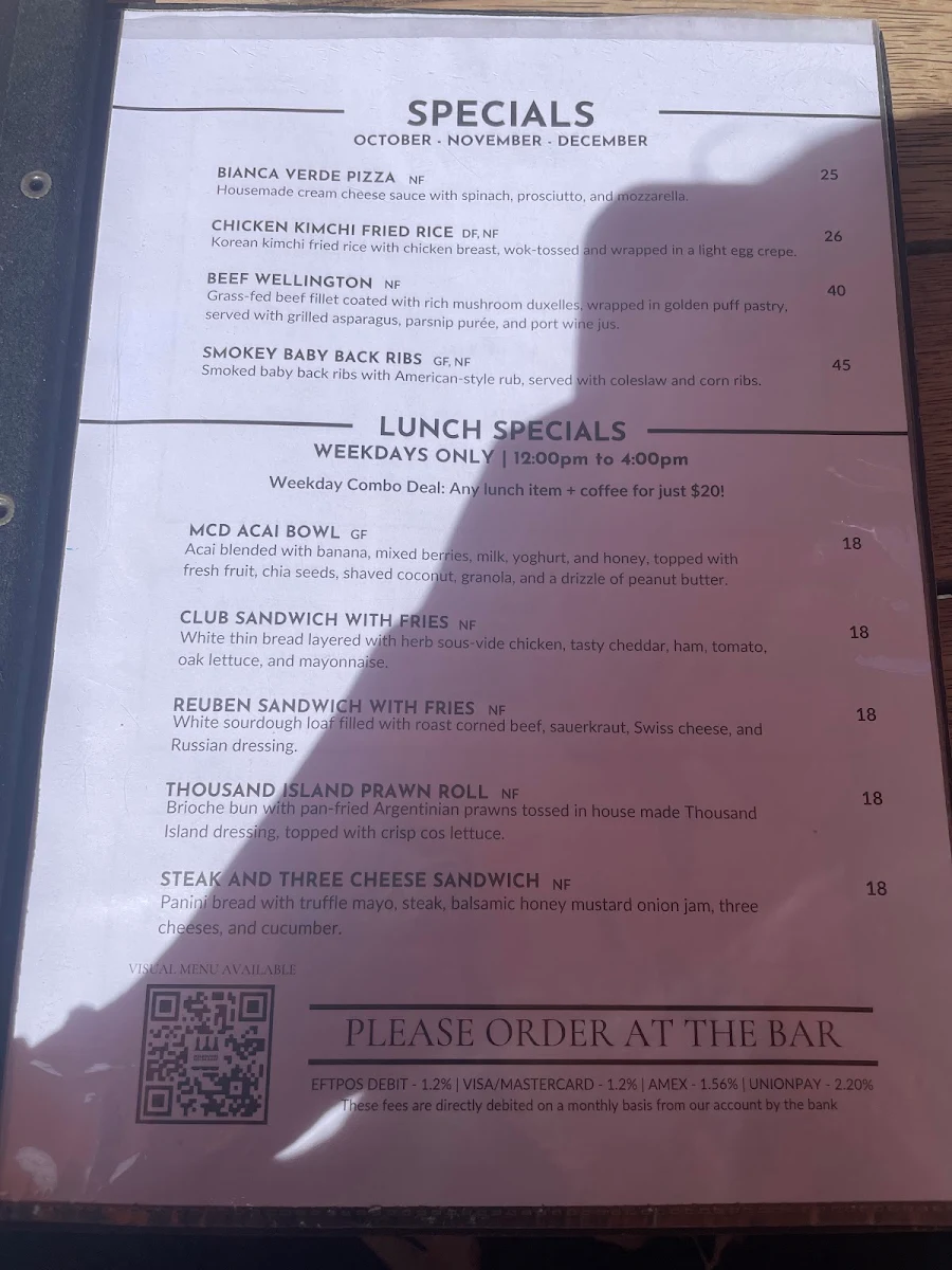 Menu, Melbourne Cellar Door