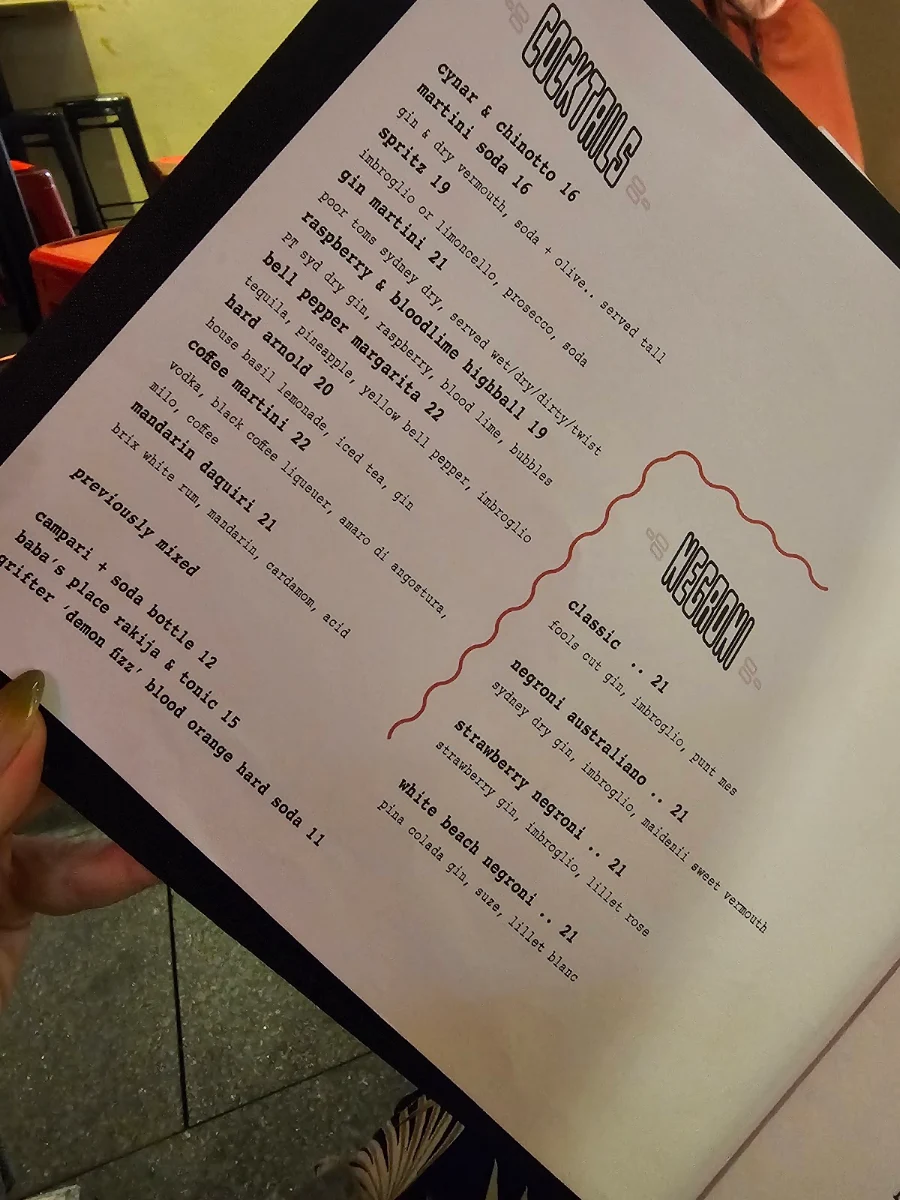 Menu, City Oltra