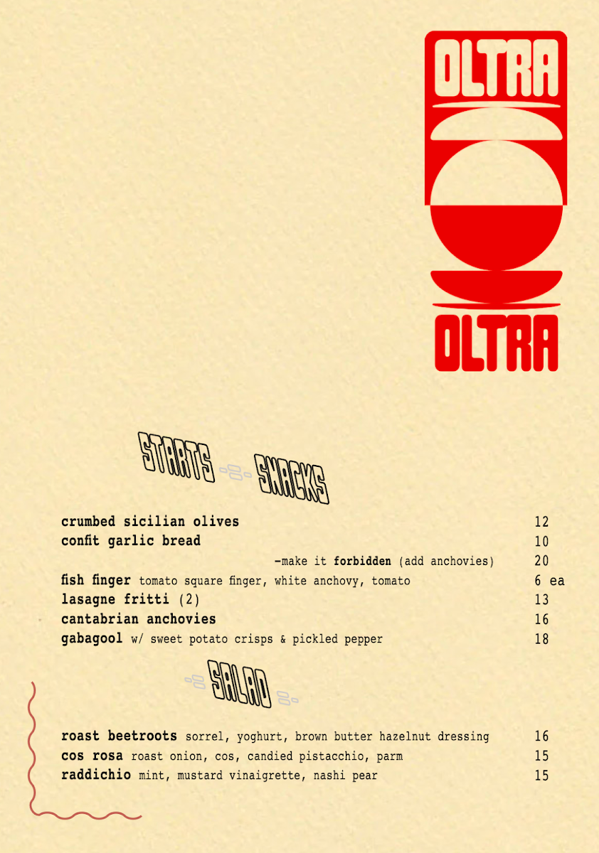 Menu, City Oltra