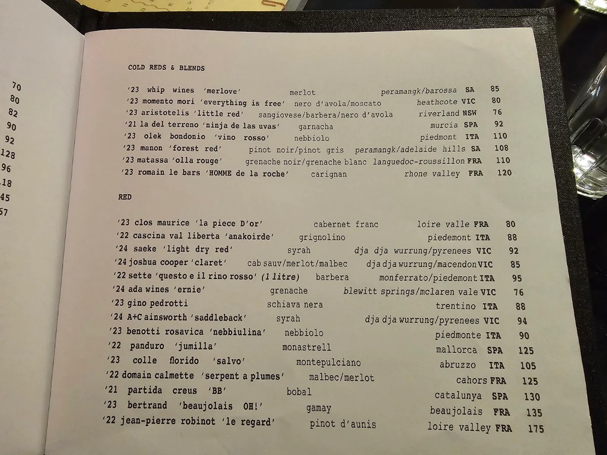 Menu, City Oltra