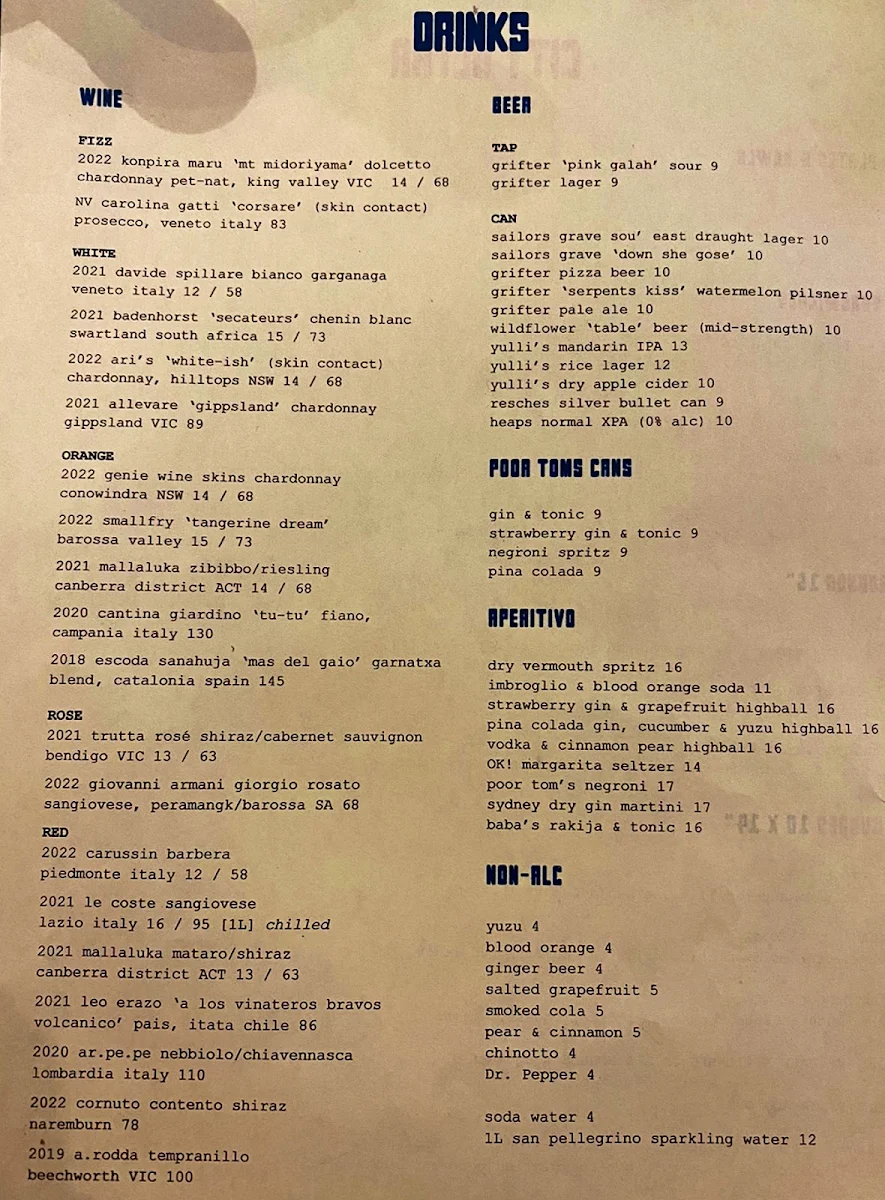 Menu, City Oltra