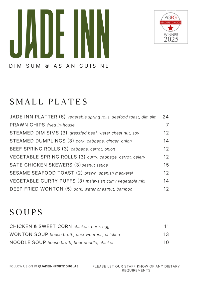 Menu, Jade Inn Port Douglas