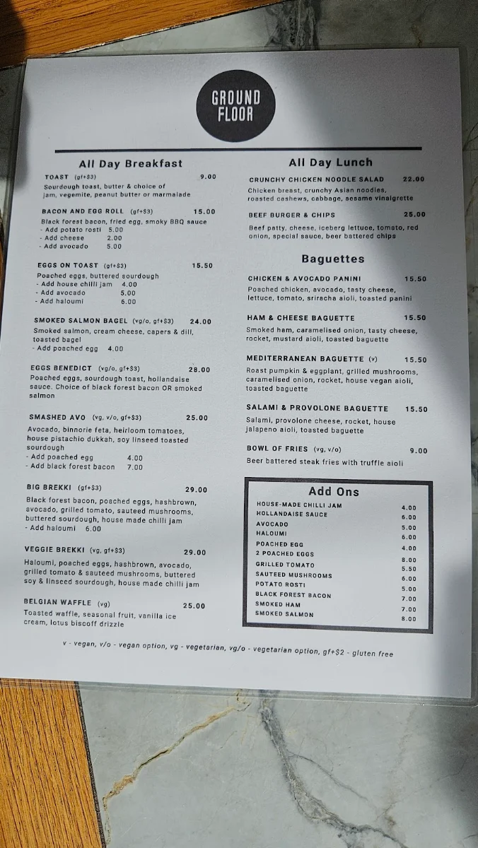 Menu, Ground Floor Cafe