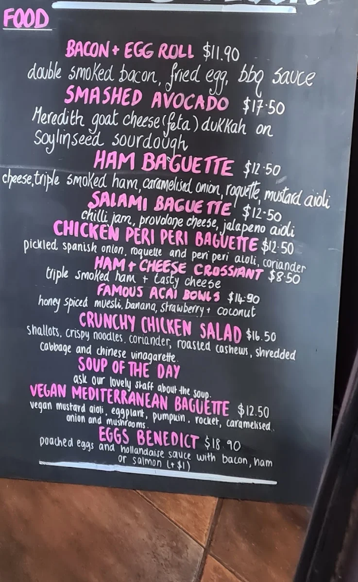 Menu, Ground Floor Cafe