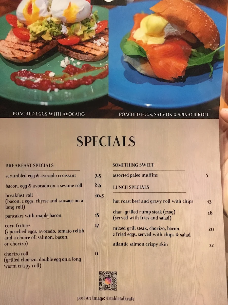 Menu, Stable Talk Cafe Kensington
