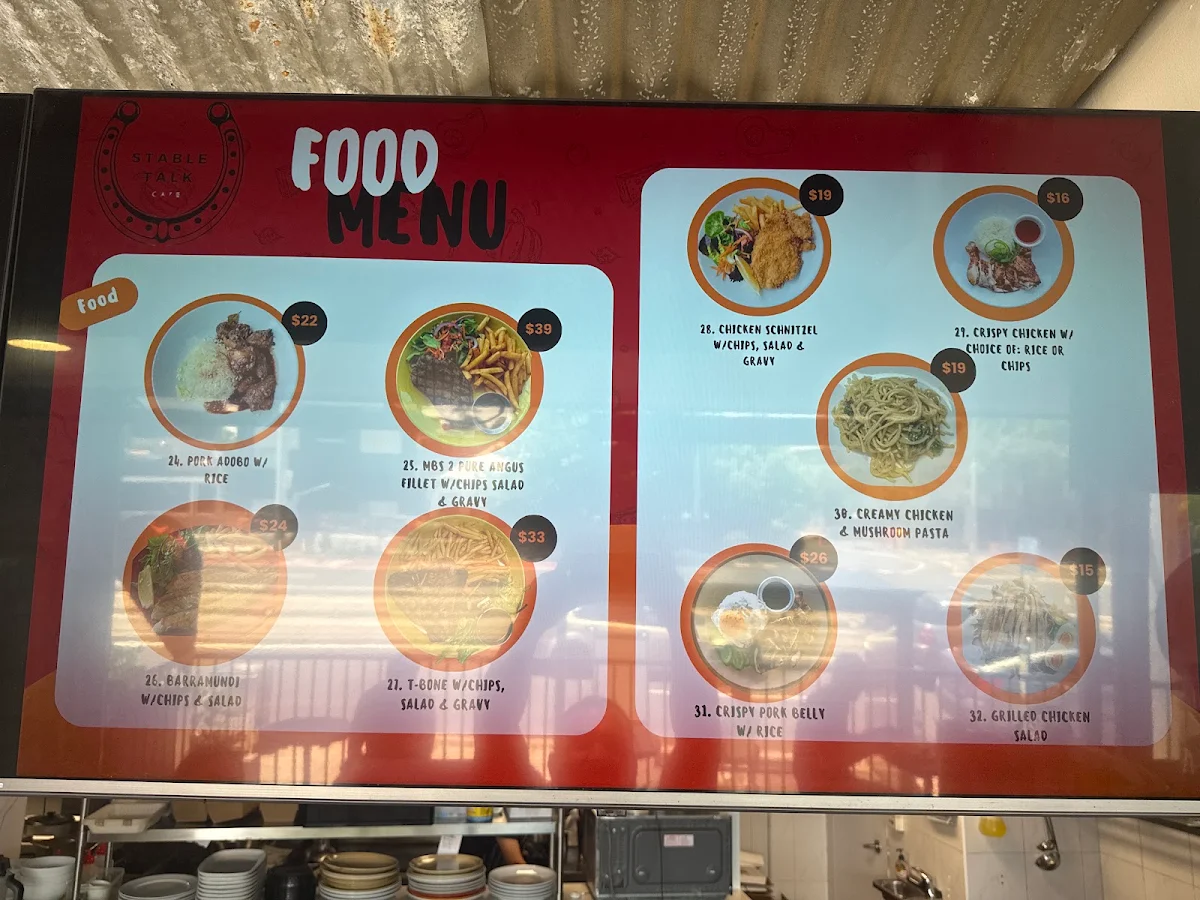 Menu, Stable Talk Cafe Kensington