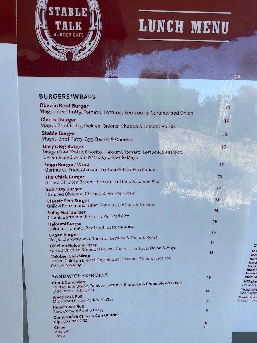 Menu, Stable Talk Cafe Kensington