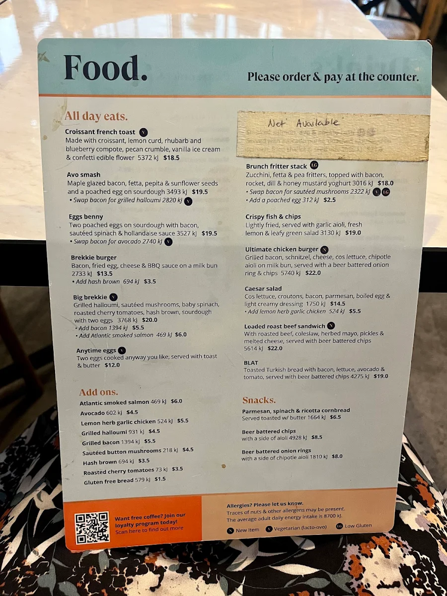 Menu, Jamaica Blue Joondalup
