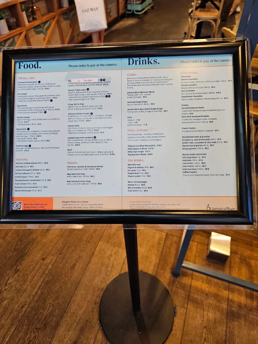 Menu, Jamaica Blue Joondalup