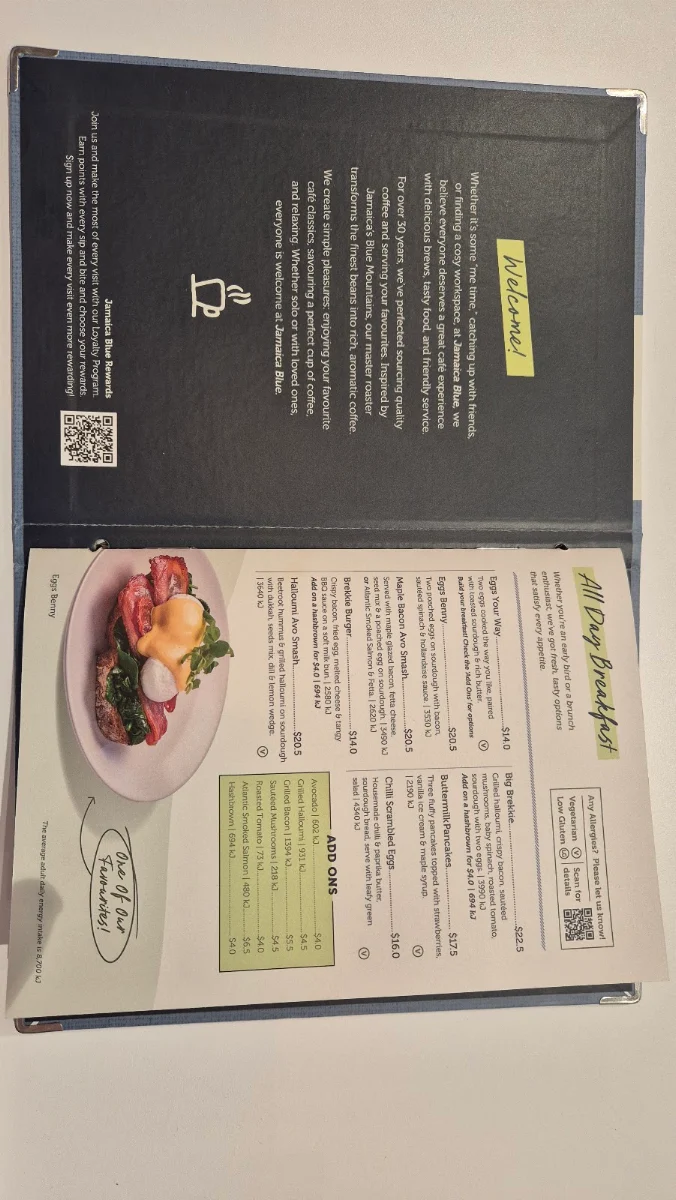 Menu, Jamaica Blue Joondalup