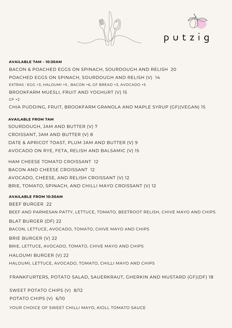 Menu, Putzig Cafe
