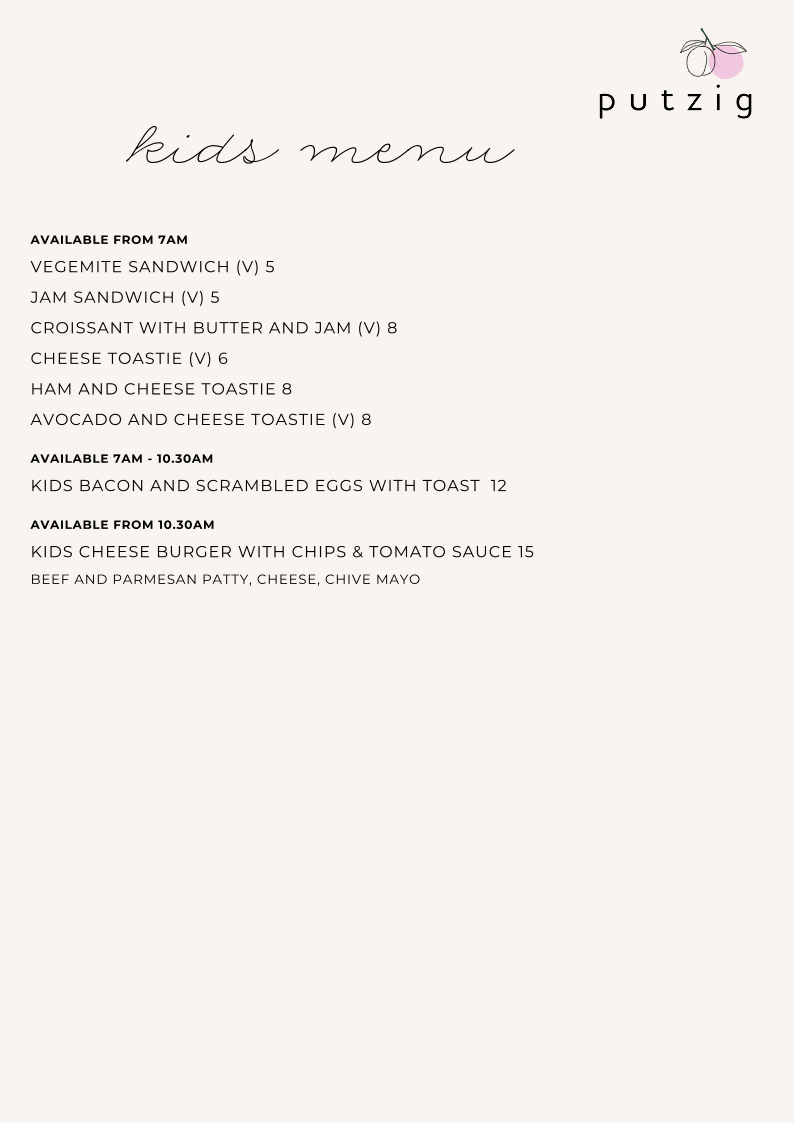Menu, Putzig Cafe