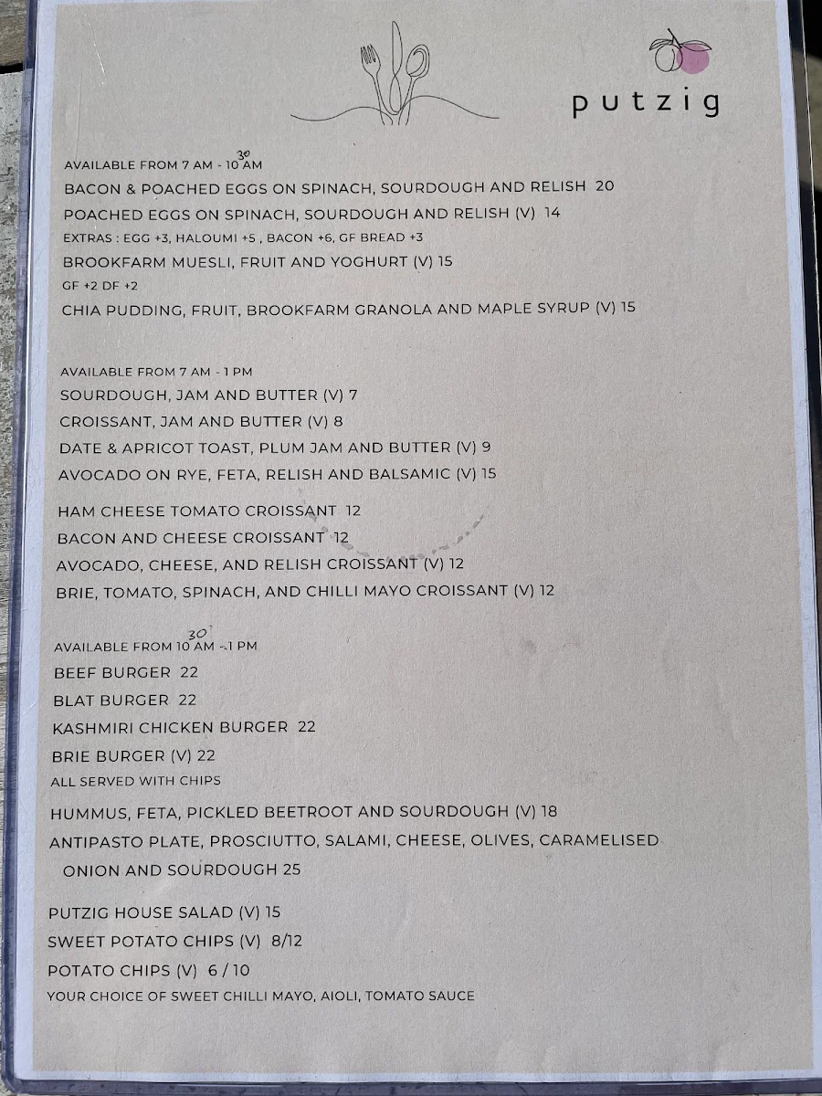 Menu, Putzig Cafe