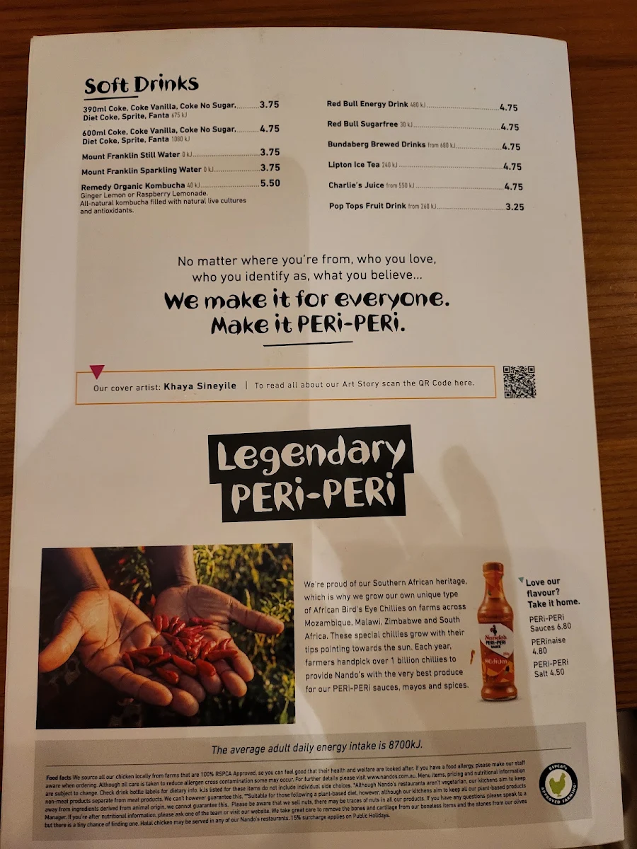 Menu, Nando's Karawara