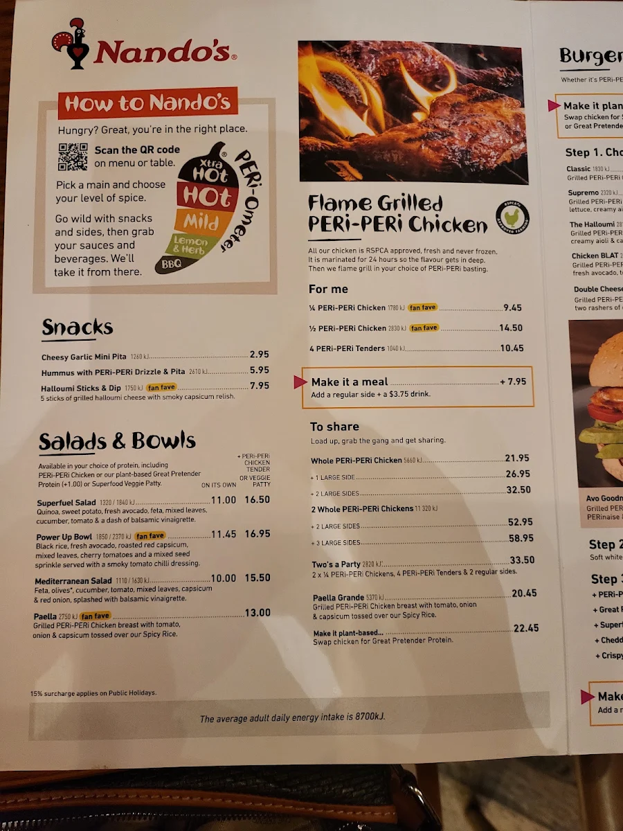 Menu, Nando's Karawara
