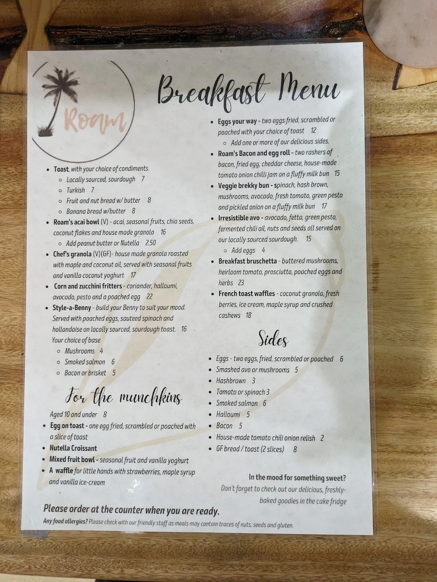 Menu, Roam