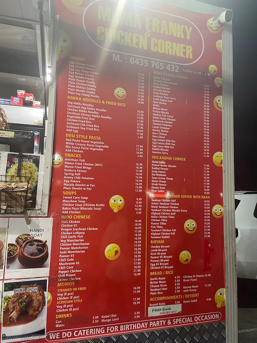 Menu, MAMA FRANKY AND CHICKEN CORNER