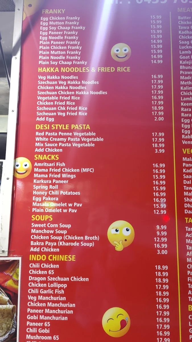 Menu, MAMA FRANKY AND CHICKEN CORNER