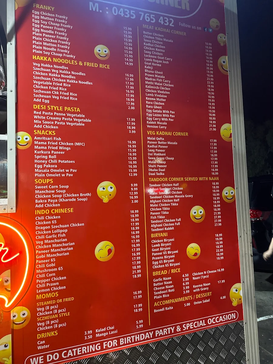 Menu, MAMA FRANKY AND CHICKEN CORNER