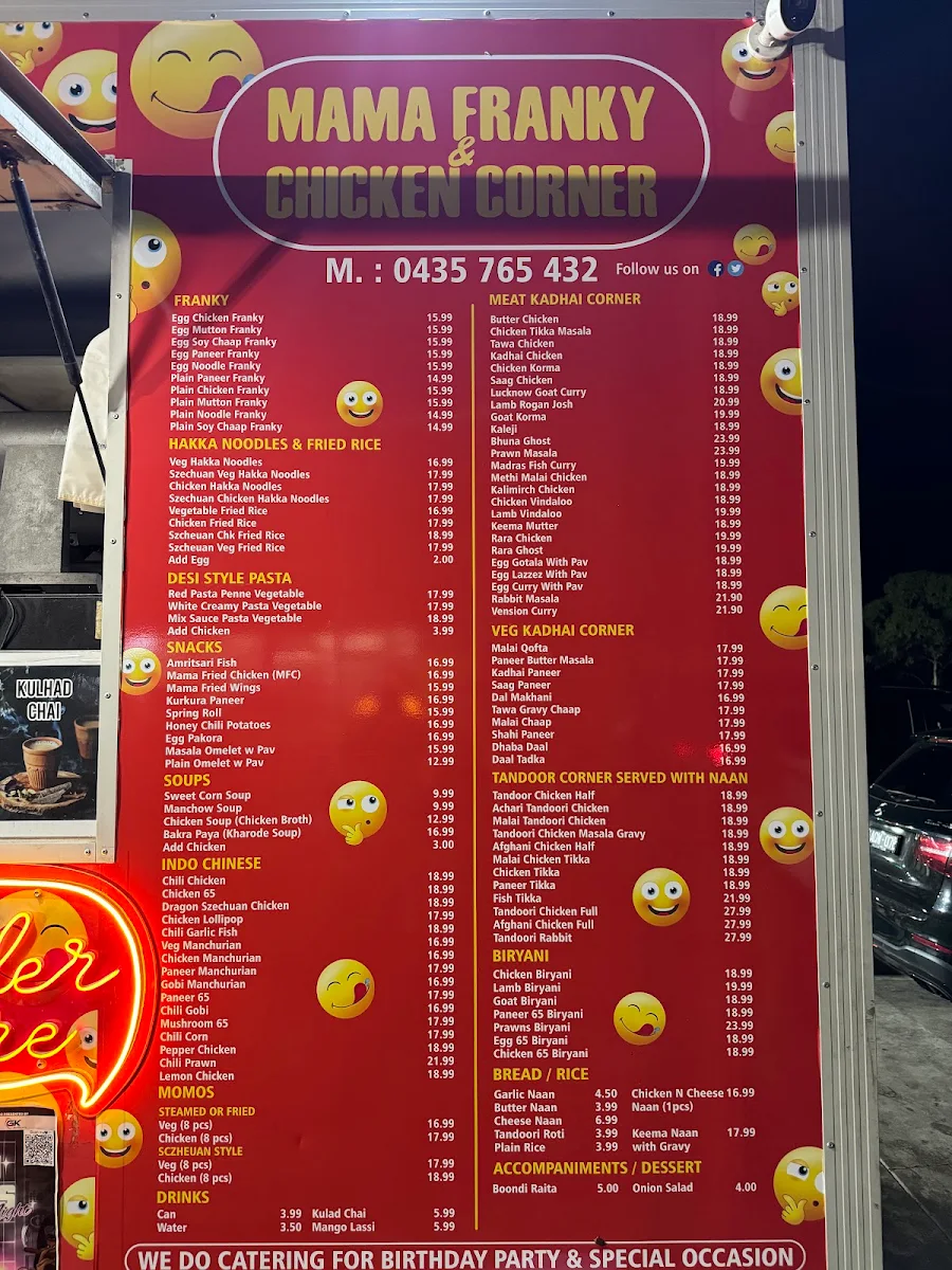 Menu, MAMA FRANKY AND CHICKEN CORNER