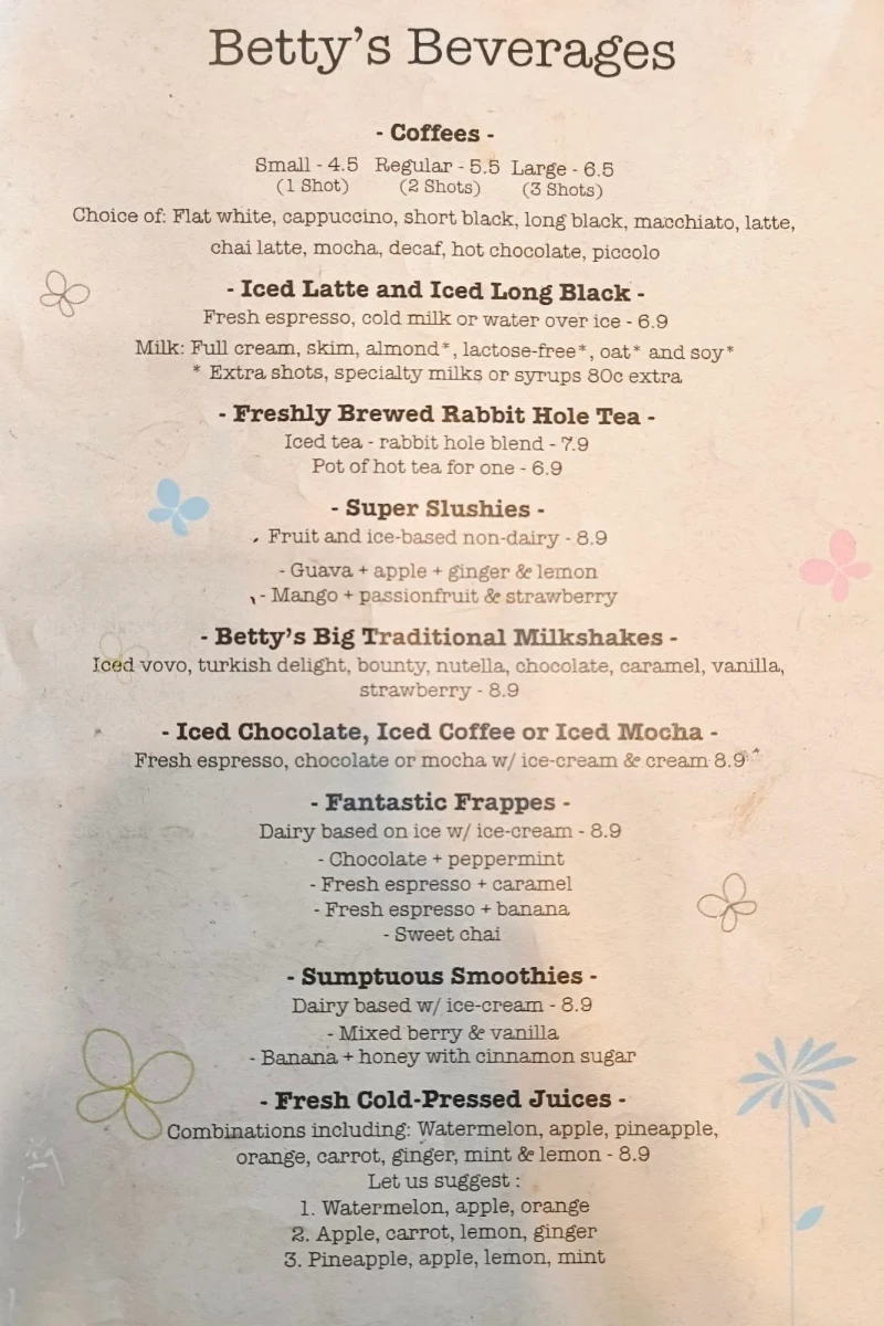 Menu, Betty Blue & The Lemon Tart