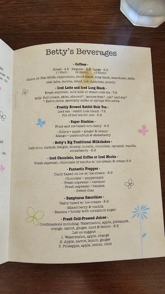Menu, Betty Blue & The Lemon Tart