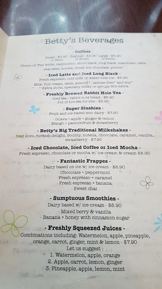 Menu, Betty Blue & The Lemon Tart