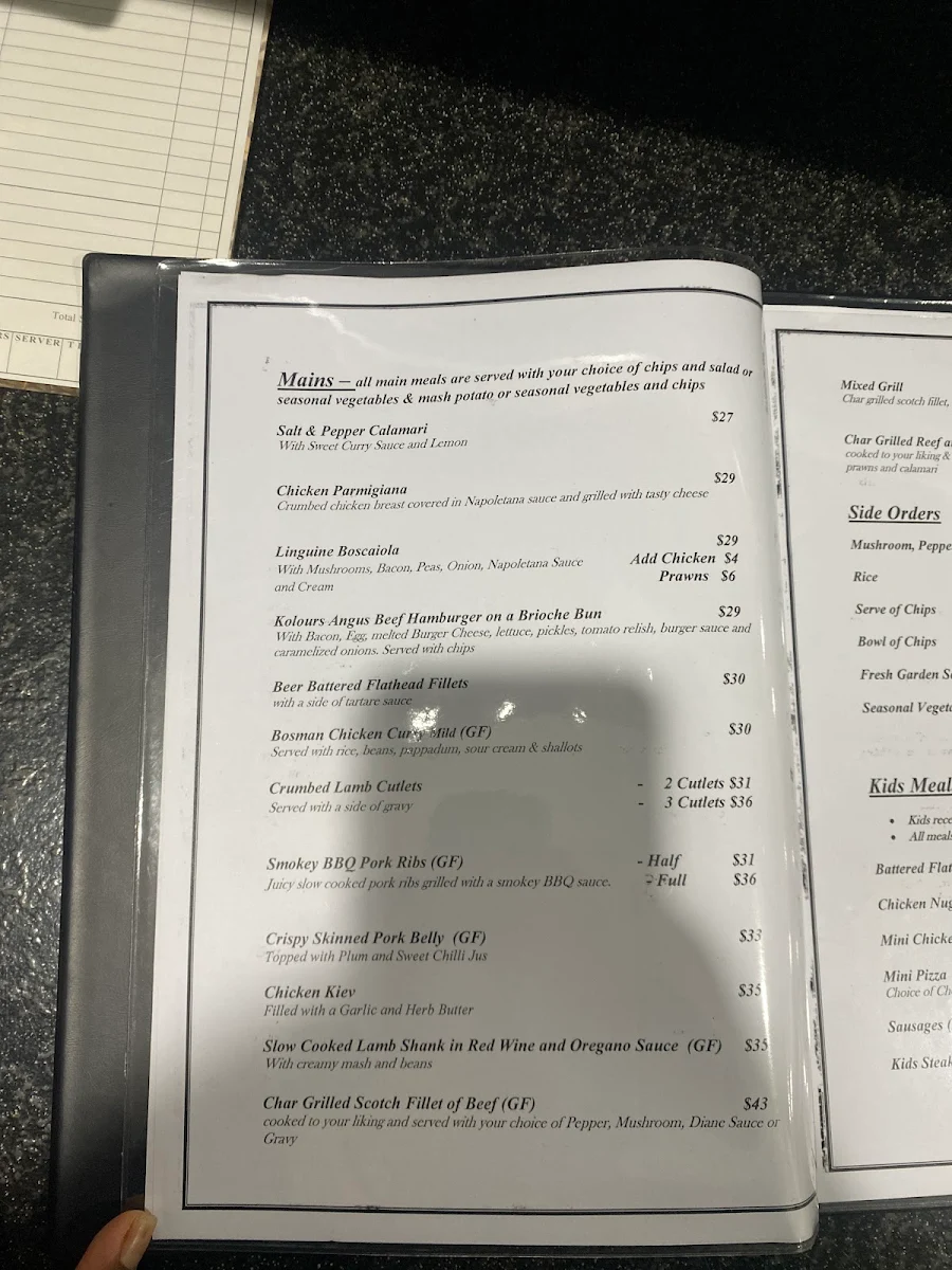 Menu, Kolours Restaurant