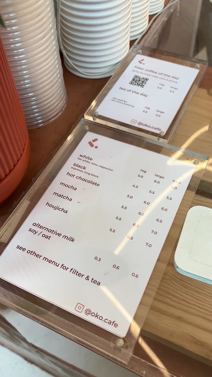Menu, OKO Cafe