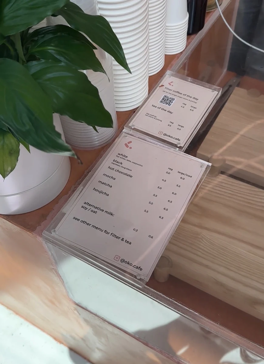 Menu, OKO Cafe