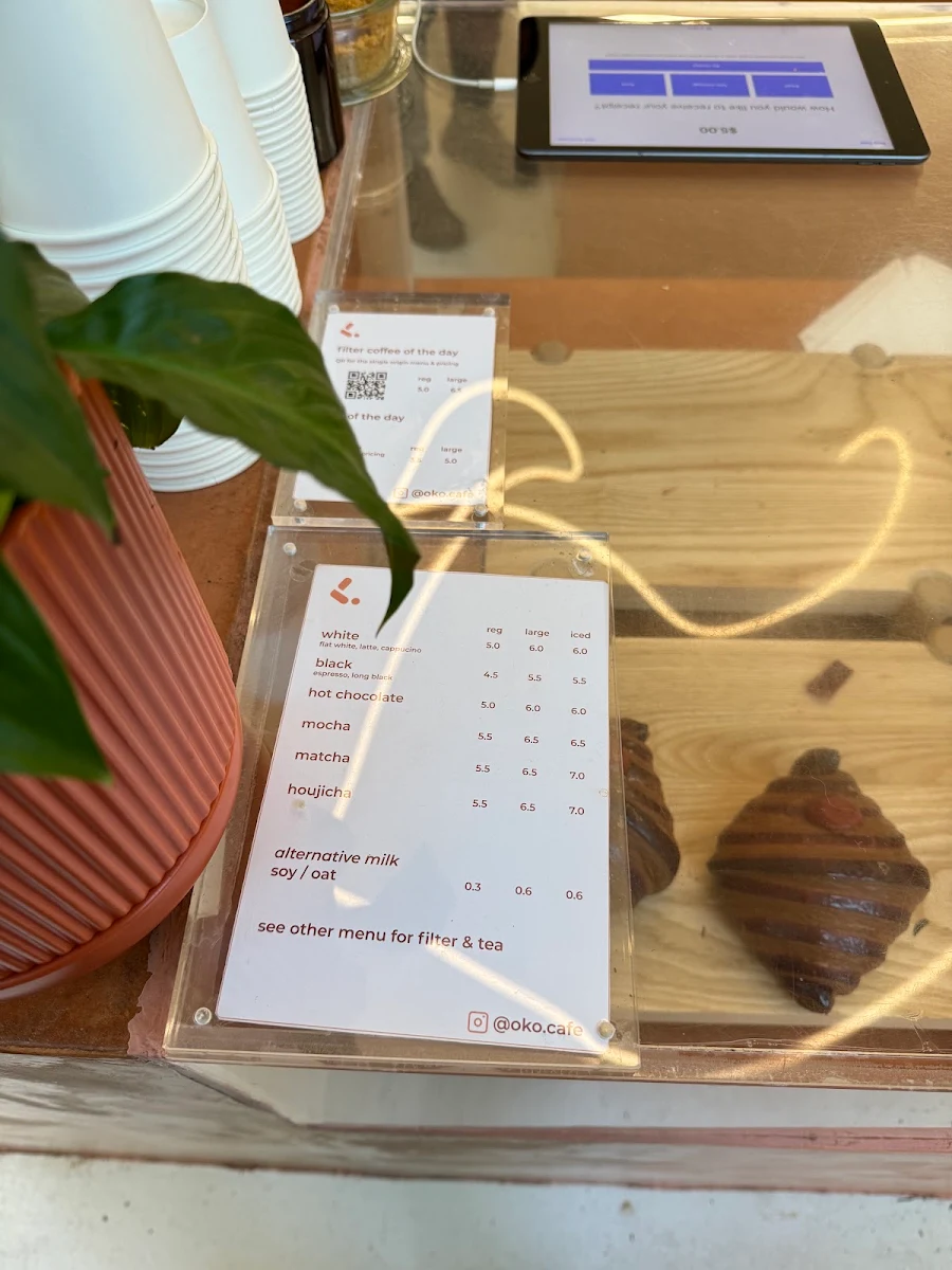 Menu, OKO Cafe
