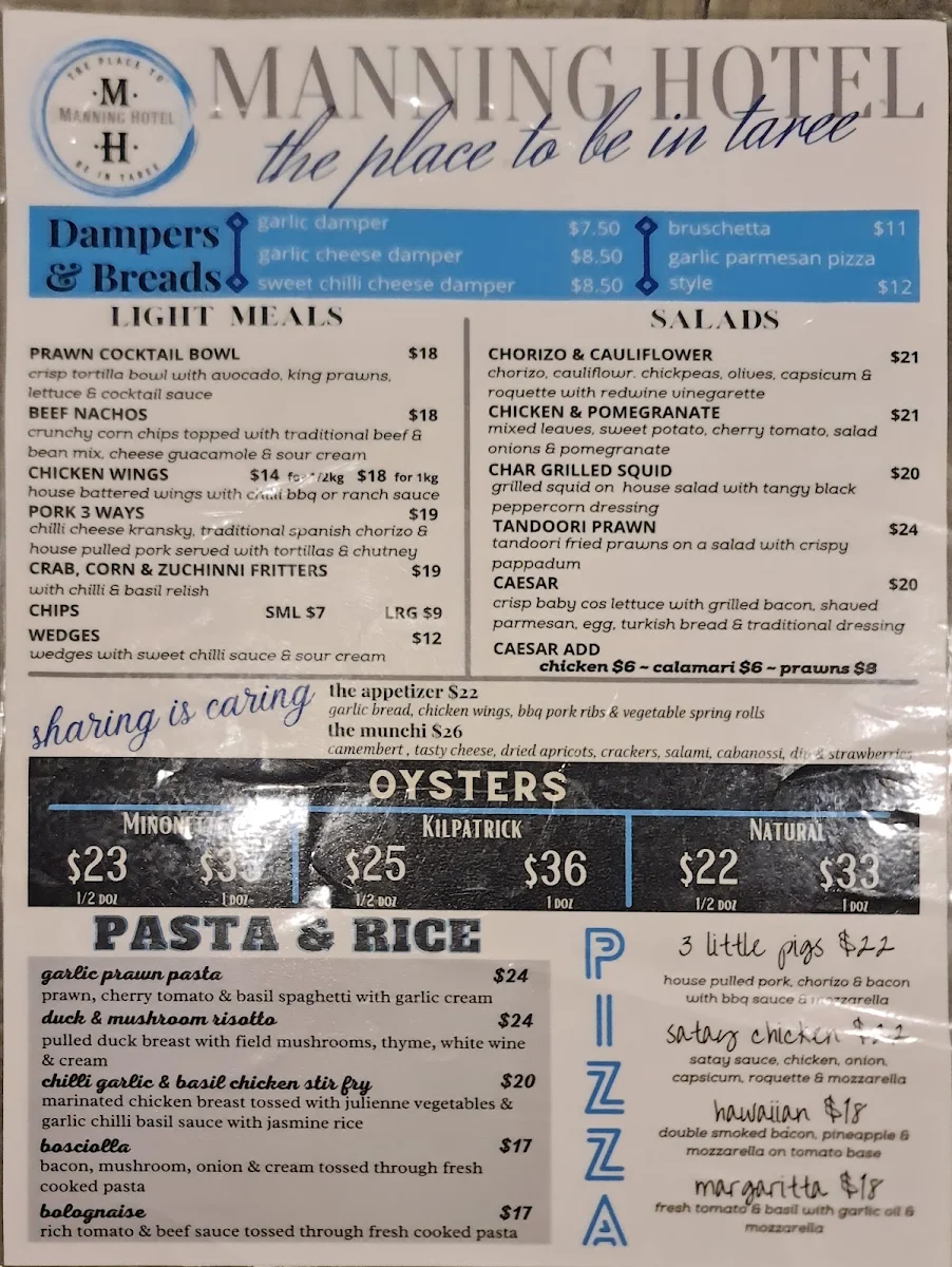 Menu, Manning River Hotel