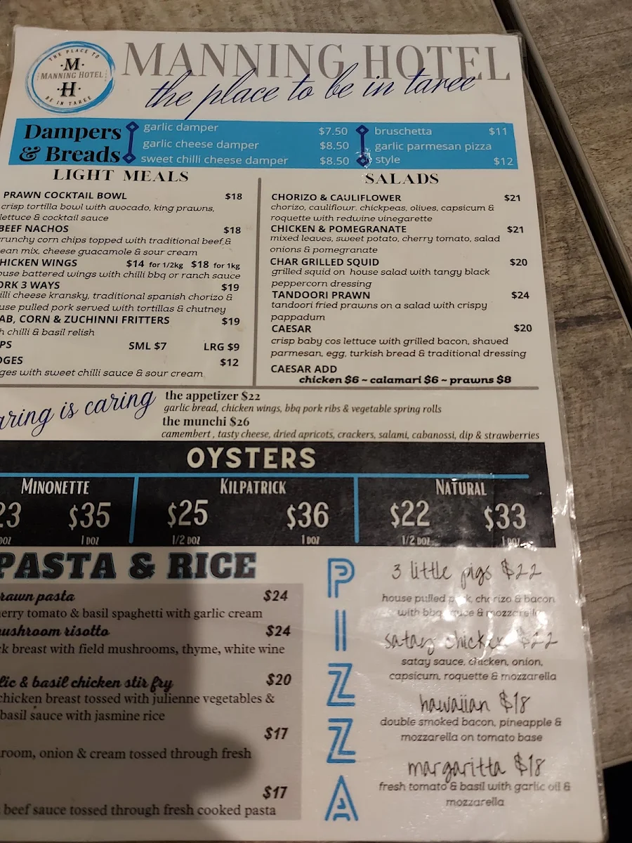 Menu, Manning River Hotel
