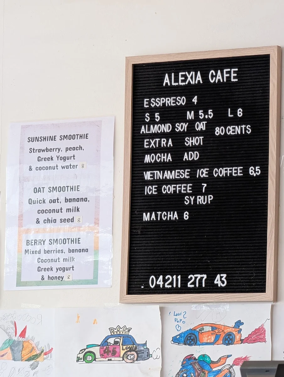 Menu, Alexia Cafe