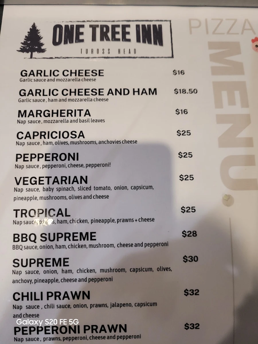 Menu, One Tree Inn